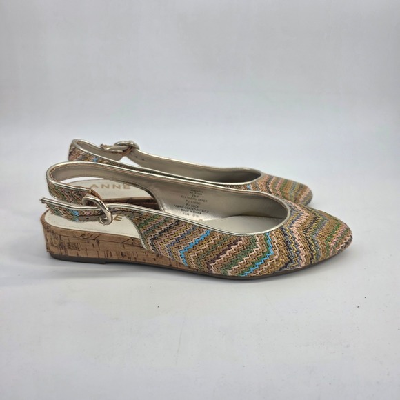 Anne Klein Shoes - Anne Klein‎ AKMARTA Natural Multi Chevron Slingback Cork Wedge Sandals 6.5M